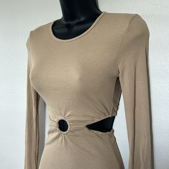 Princess Polly Orani Tan Long Sleeve Ribbed Cut Out Mini Dress - Picture 6 of 11